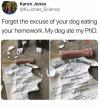 forget the excuse of your dog eating your homework, my dog ate my phd