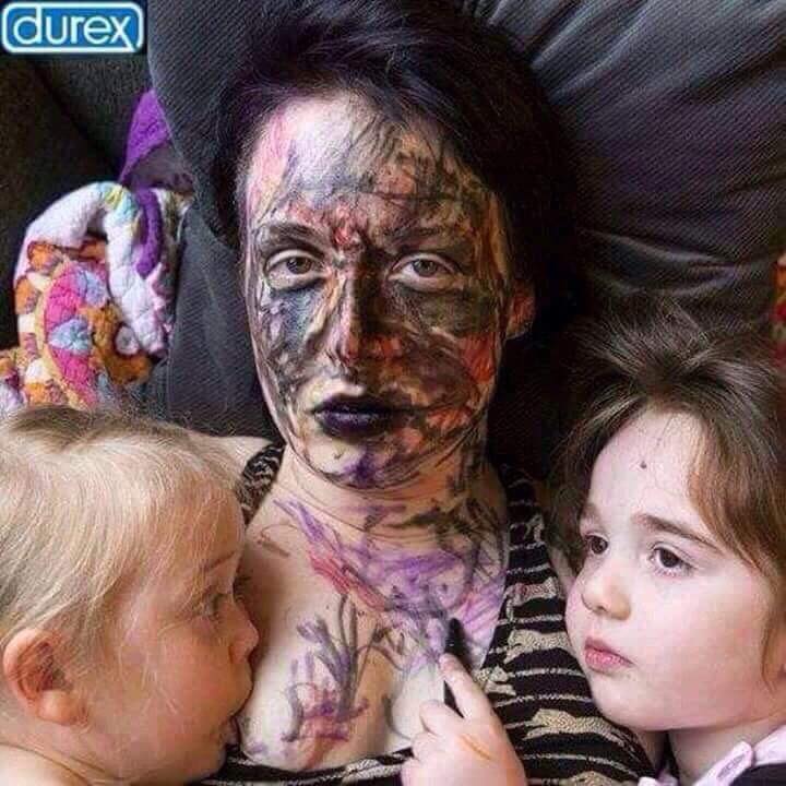 durex ad, markers on face