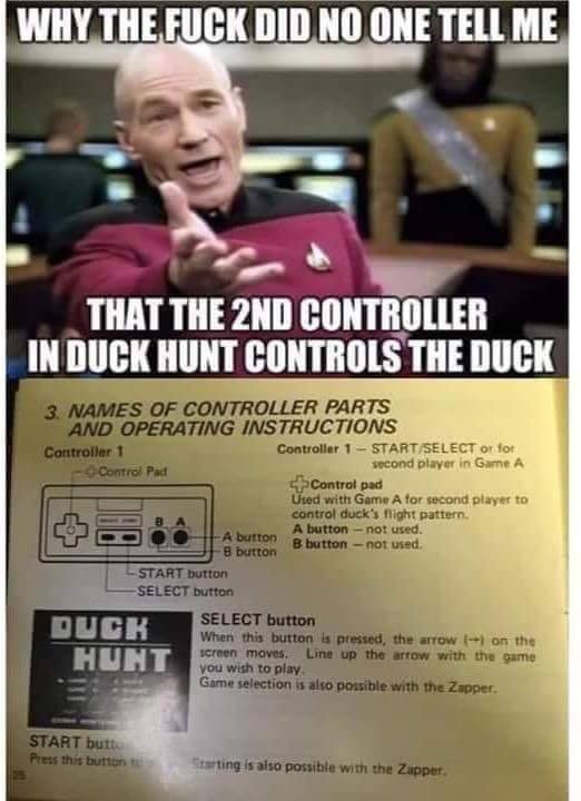 why the fuck did no one tell me that the 2nd controller in duck hunt controls the duck