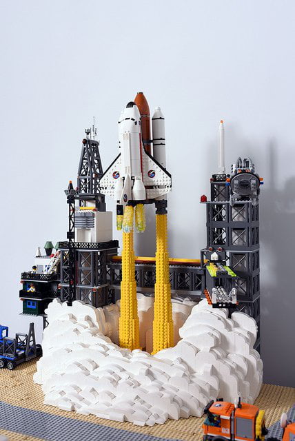 space shuttle taking off lego sculpture