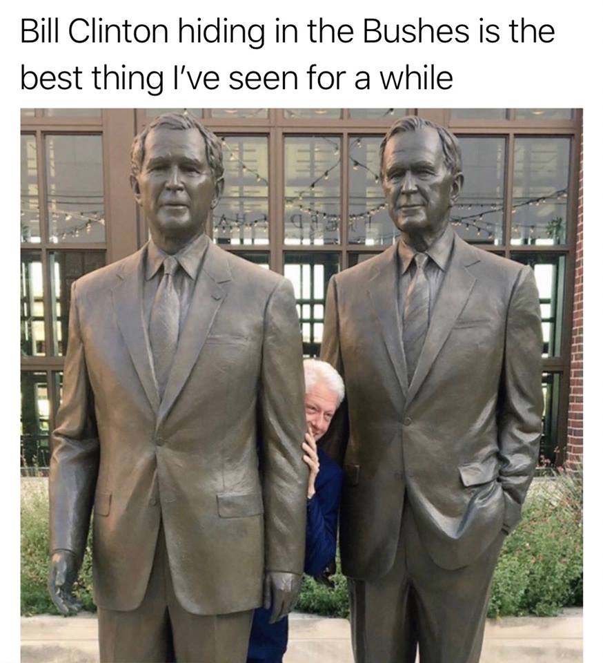 bill clinton hiding in the bushes is the best thing i've seen for a while