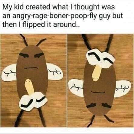 my kid created what i thought was an angry-rage-boner-poopfly guy, but then i flipped it around