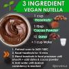 3 ingredient vegan nutella, 1 cup hazelnuts, 1 tbsp cacao powder, 12 pitted dates, 1 cup water, jonvenus