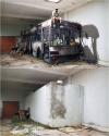 burnt out city bus wall art, amazing talent, optical illusion