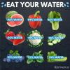 eat your water, food, nutrition, water melon, red pepper, strawberries, cauliflower, cucumber, blueberries, celery