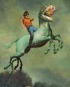 when art does not imitate life, cool boy riding dinosaur horse