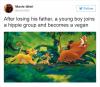 after losing his father, a young boy joins a hippie group and becomes a vegan
