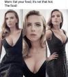 mom, eat your food, it's not that hot, the food, scarlett johansson