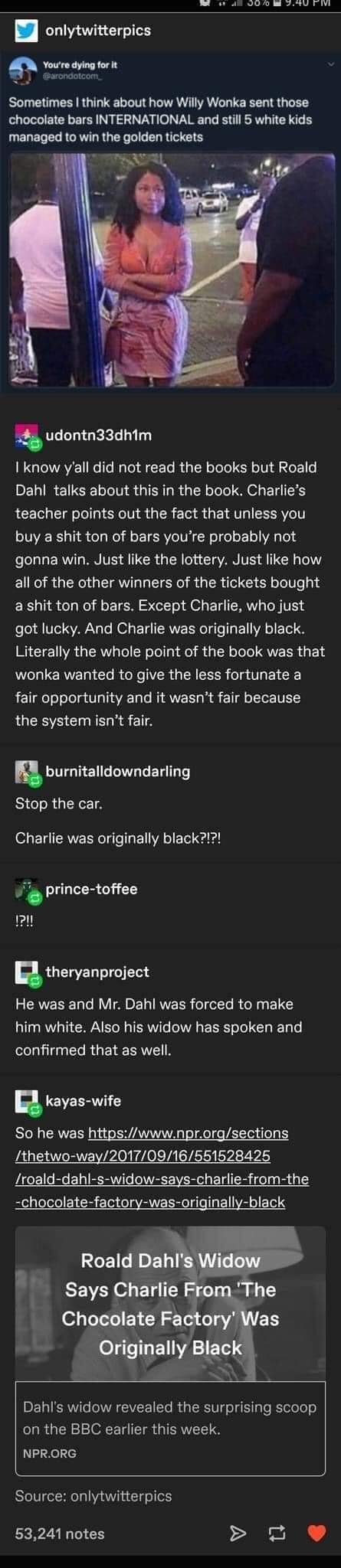 so it looks like charlie was originally black, charlie and the chocolate factory, willy wonka