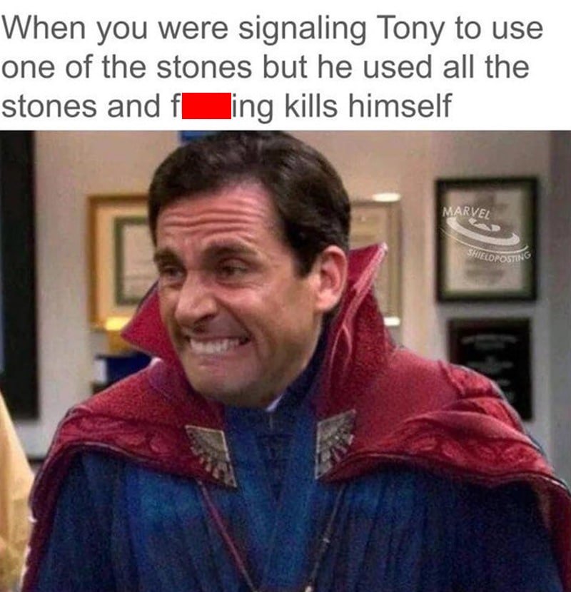 when you were signaling tony to use one of the stones but he used all the stones and fucking kills himself, marvel, avengers endgame