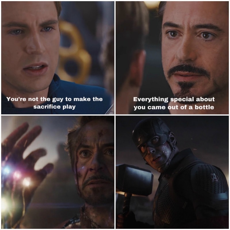 you're not the guy to make the sacrifice play, everything special about you came out of a bottle, when both tony and steve were wrong about each other