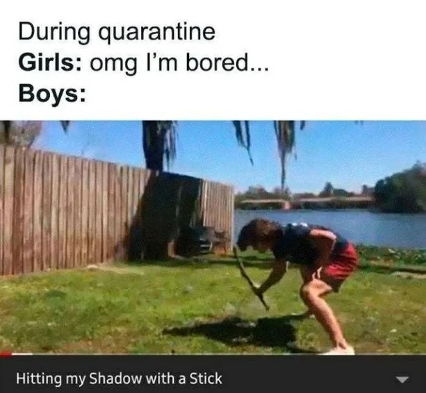during quarantine, omg i'm bored, boys, hitting shadow with a stick