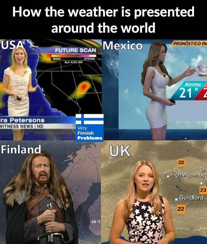 how the weather is presented around the world, usa, mexico, uk, finland