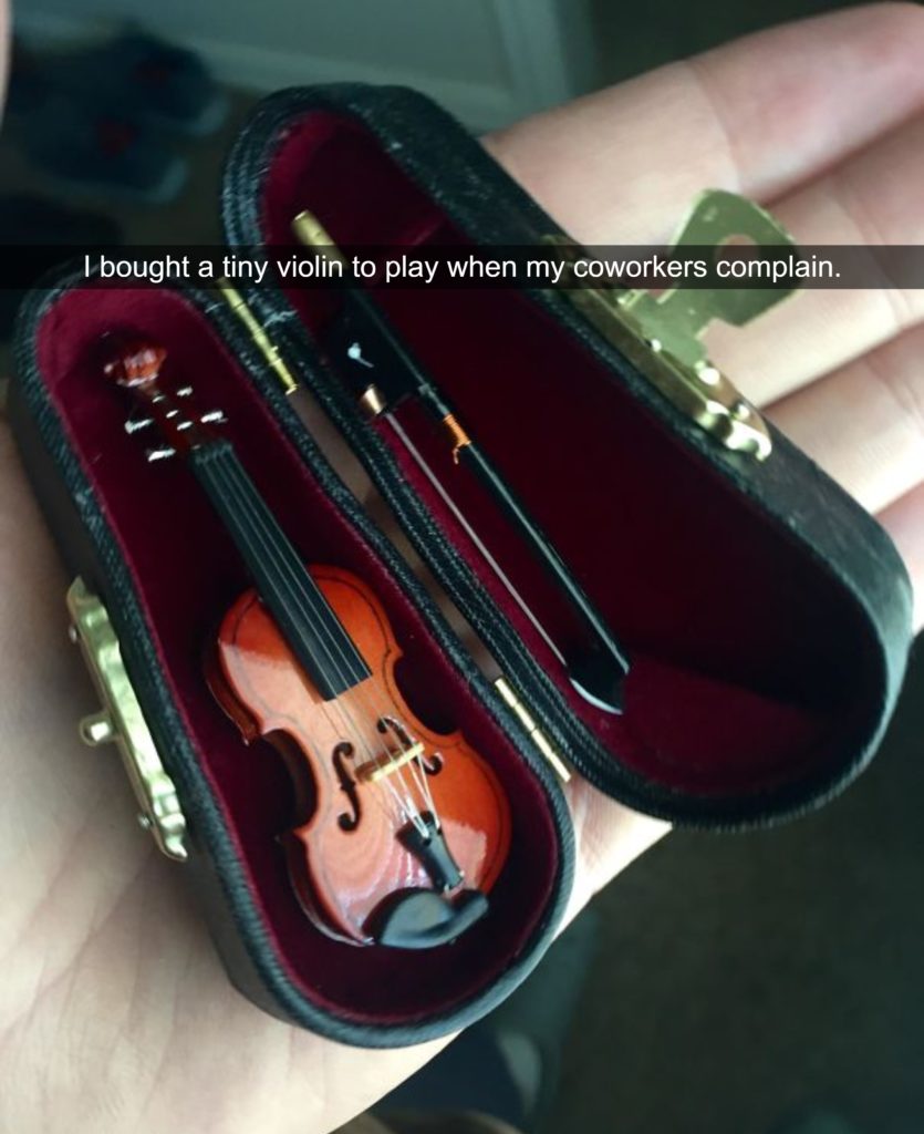 i bought a tiny violin to play when my coworkers complain