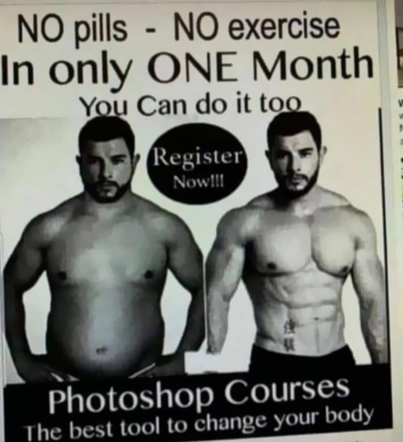 no pills, no exercise, in only one month you can do it too, photoshop courses, the best tool to change your body