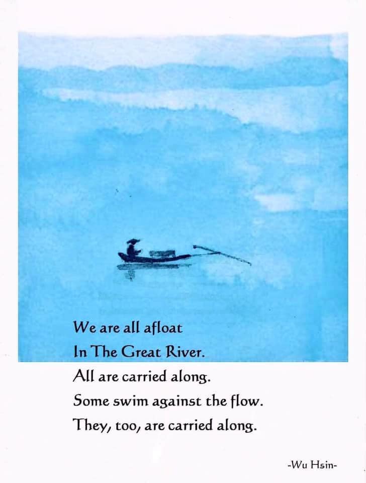 we are all afloat, in the great river, all are carried along, some swim against the flow, they too are carried along, wu hsim
