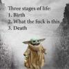 three stages of life, birth, what the fuck is this, death