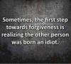 sometimes the first step towards forgiveness is realizing the other person was born an idiot