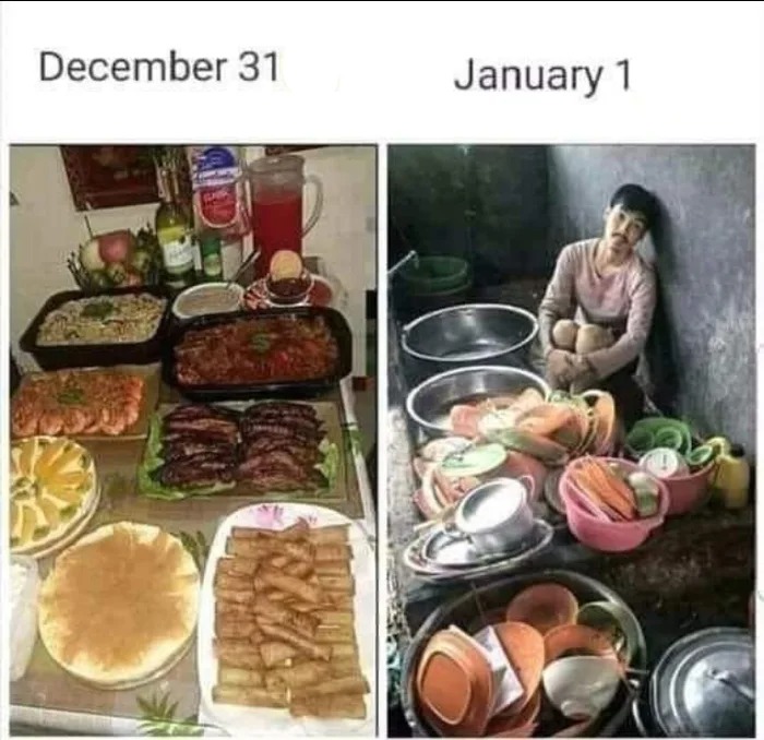 december 31st, january 1st, tons of food, tons of dishes