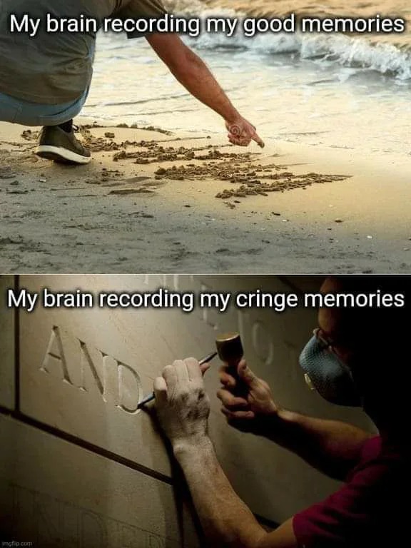 my brain recording good memories, my brain recording my cringe memories