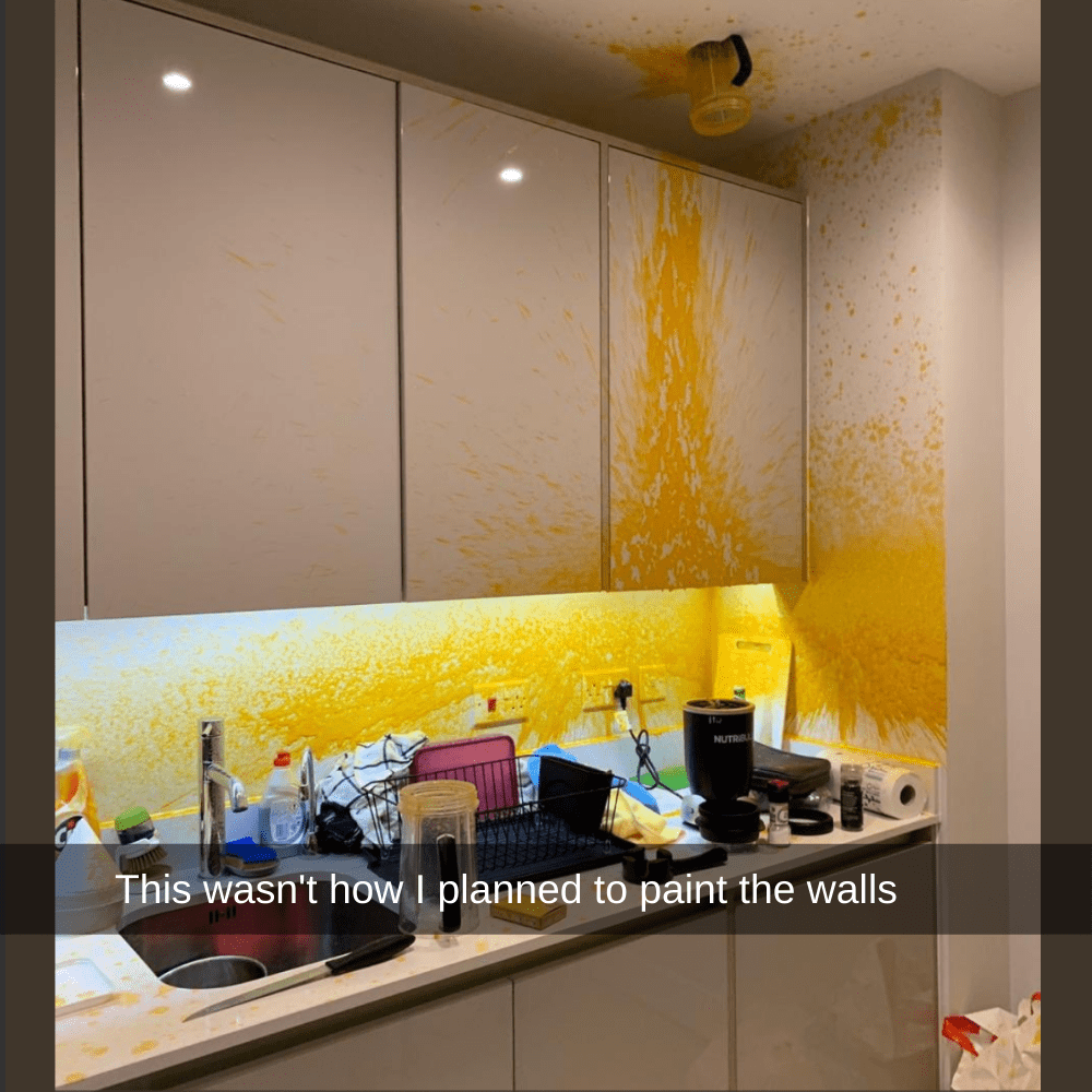 blender explodes and paints wall, look at the ceiling, fail
