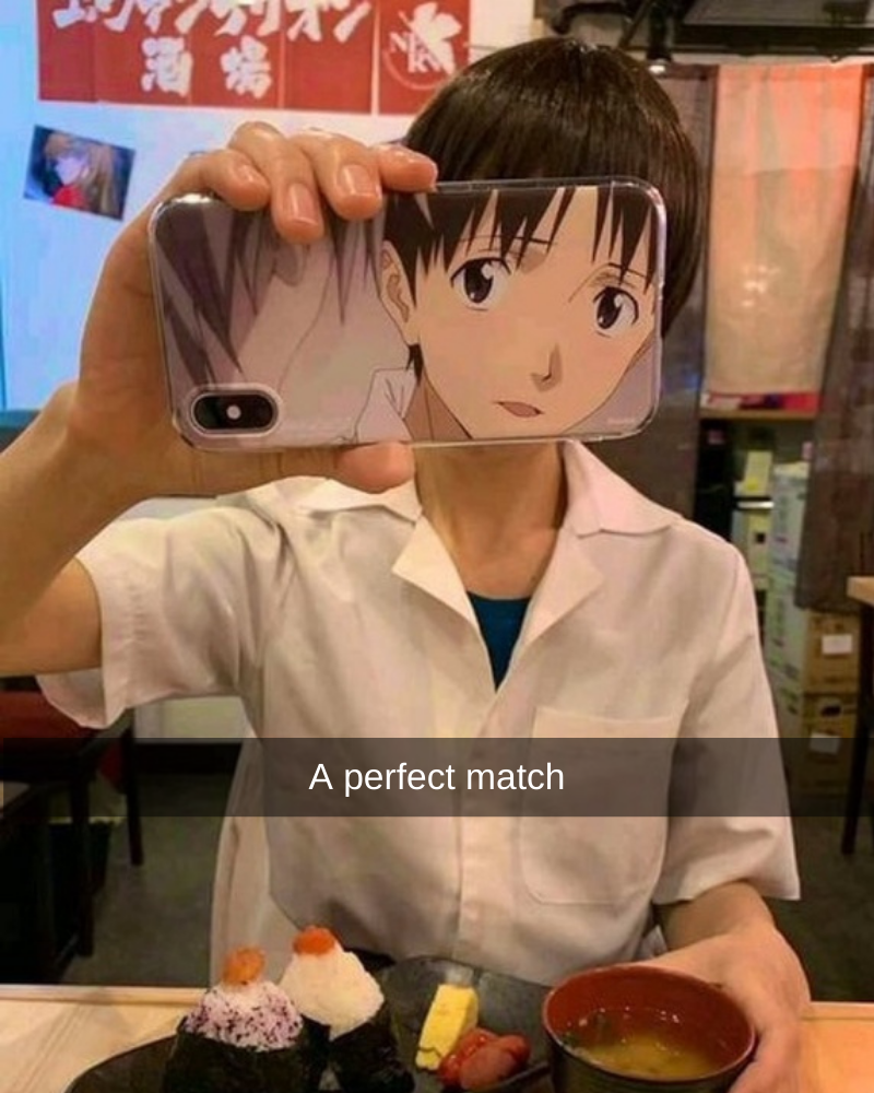 a perfect match, anime phone case fits boy behind it