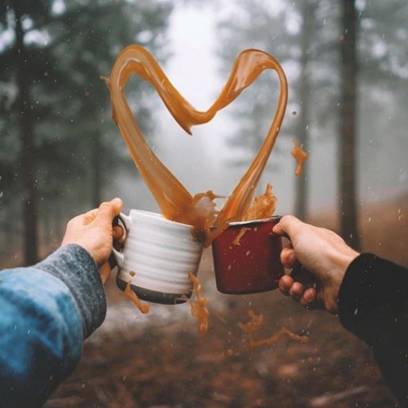 cheers to our love for coffee, heart shaped spillage