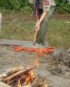 the ultimate hot dog over a fire solution, rake