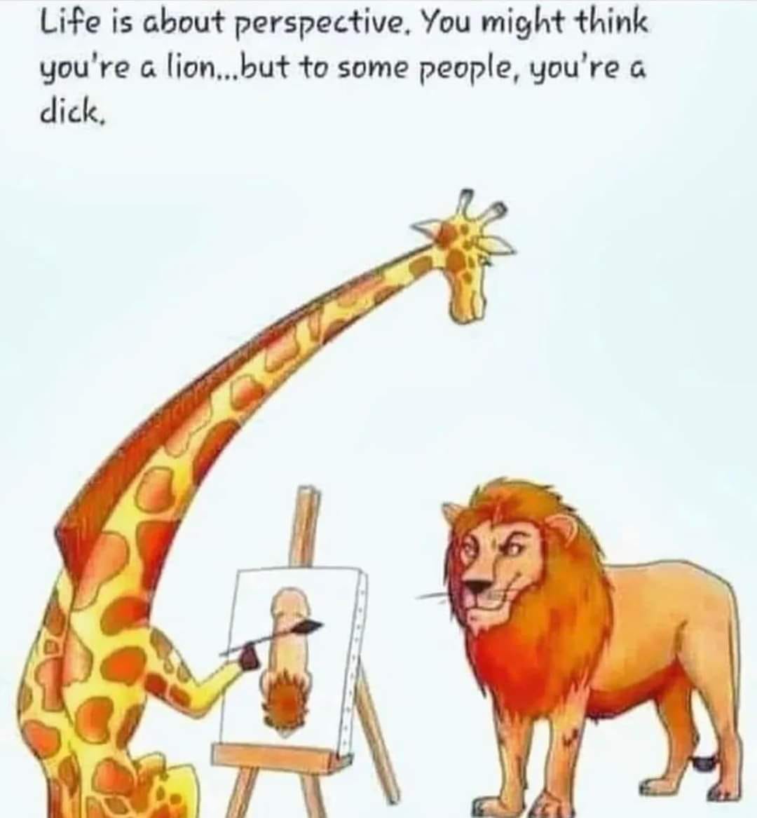 life is about perspective, you might think you're a lion, but to some people, you're a dick, lol