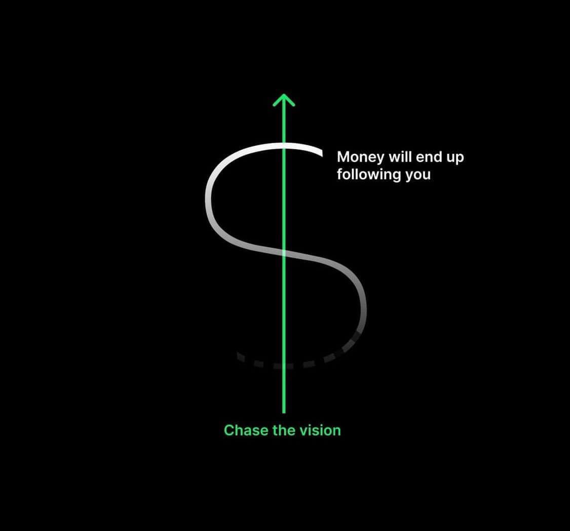 money will end up following you, chase the vision