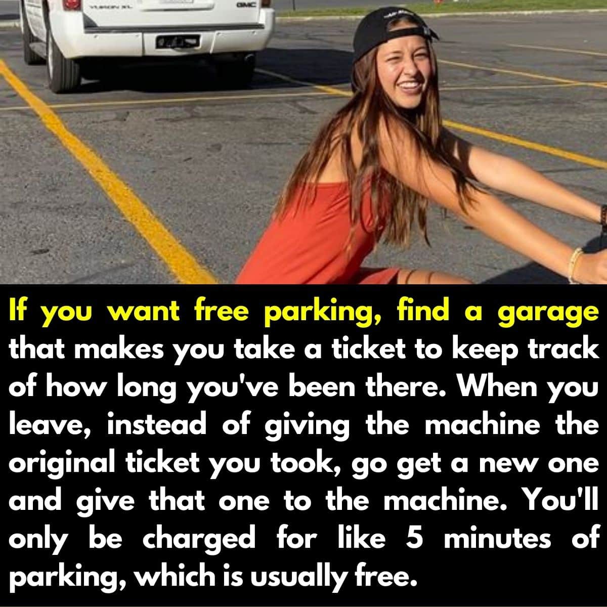 if you want free parking, find a garage that makes you take a ticket to keep track of how long you're been there, when you leave, get a new one and give that one to the machine, you'll only be charged for like 5 minutes of parking