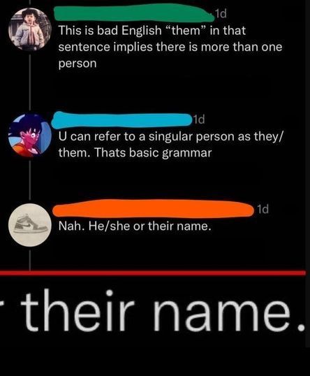 this is bad english, them in that sentence implies there is more than one person, you can refer to a singular person as they/them, that's basic grammar, nah, he/she or their name