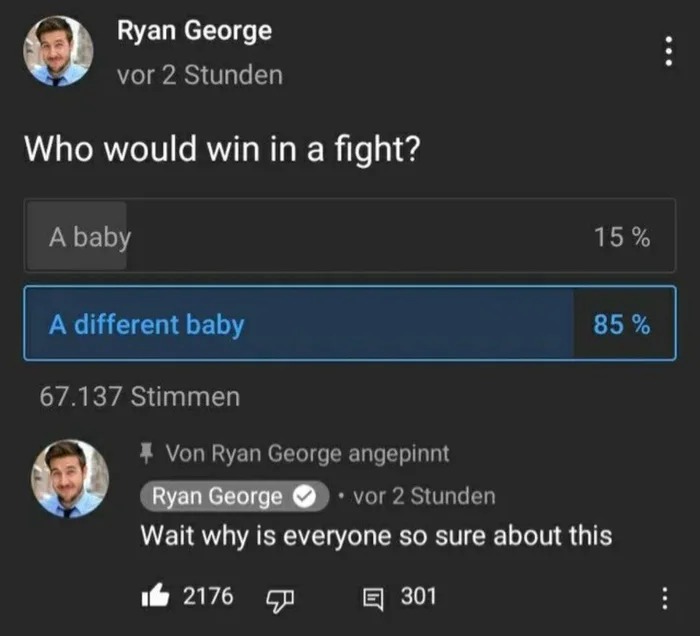 who would win in a fight, a baby, a different baby, why is everyone so sure about this
