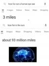 how far can a human eye see, 3 miles, how far is the sun, 930 million miles