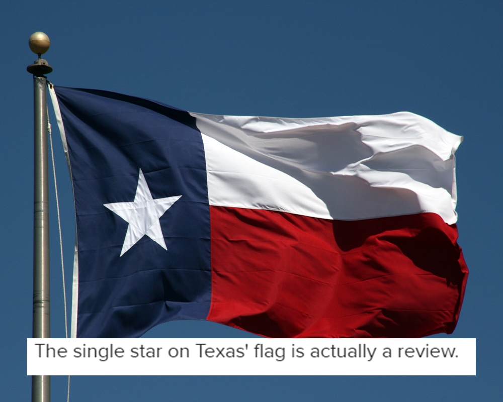 the single star on texas' flag is actually a review