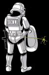 storm trooper missing his target, peeing on wall instead of in urinal