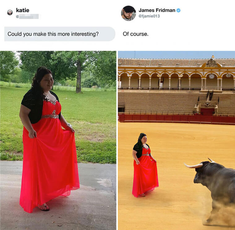 photoshop master james fridman fulfills photo editing requests in the most hilarious ways