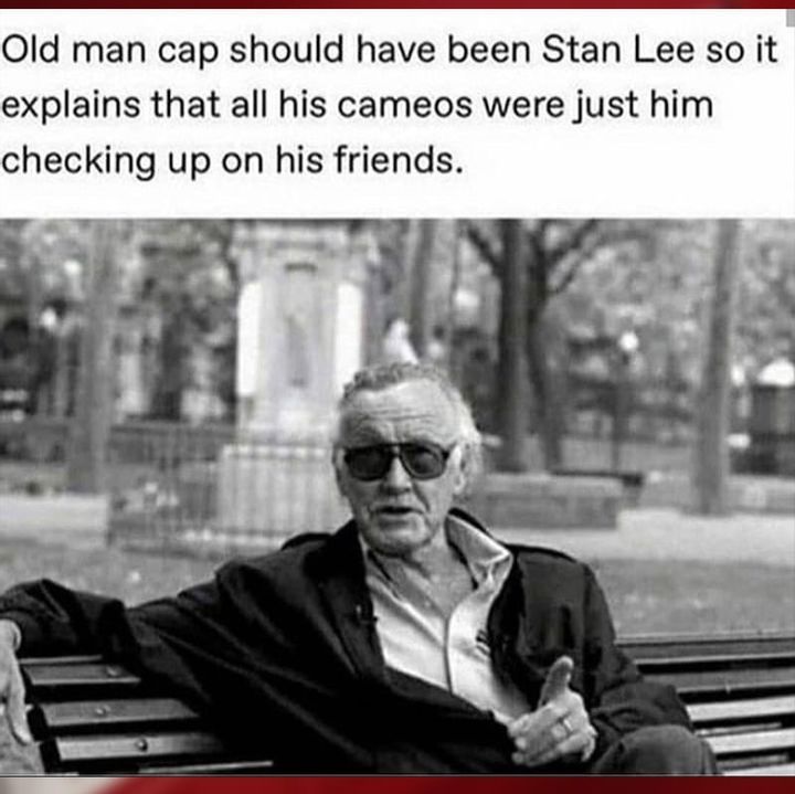 old man cap should have been stan lee so it explains that all his cameos were just him checking up on his friends
