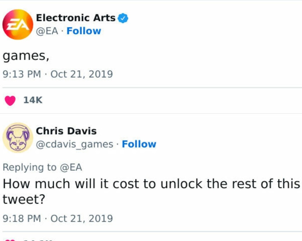 electronic arts, games, how much will it cost to unlock the rest of this tweet?