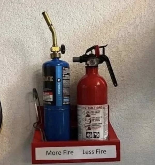 more fire, less fire, gas, fire extinguisher