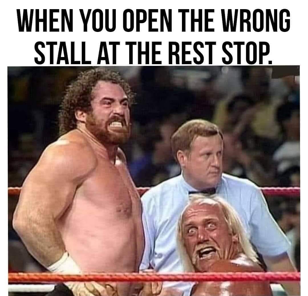 when you open the wrong stall at the rest stop, wrestling, hulk hogan