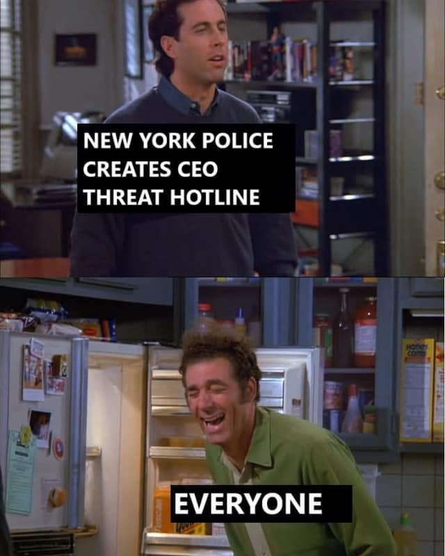 new york police creates ceo threat hotline, everyone, laughing, jerry, kramer, seinfeld meme