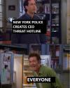 new york police creates ceo threat hotline, everyone, laughing, jerry, kramer, seinfeld meme