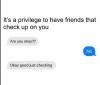 it's a privilege to have friends that check up on you, are you okay?, no, okay good just checking