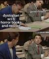 government, dystopian sci fi horror books and movies, mr bean cheating on a test, meme