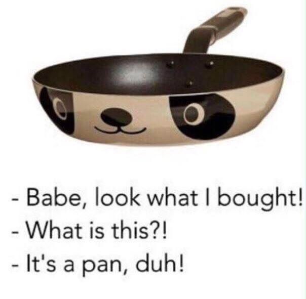 babe look what i bought!, what is this?, it's a pan, duh