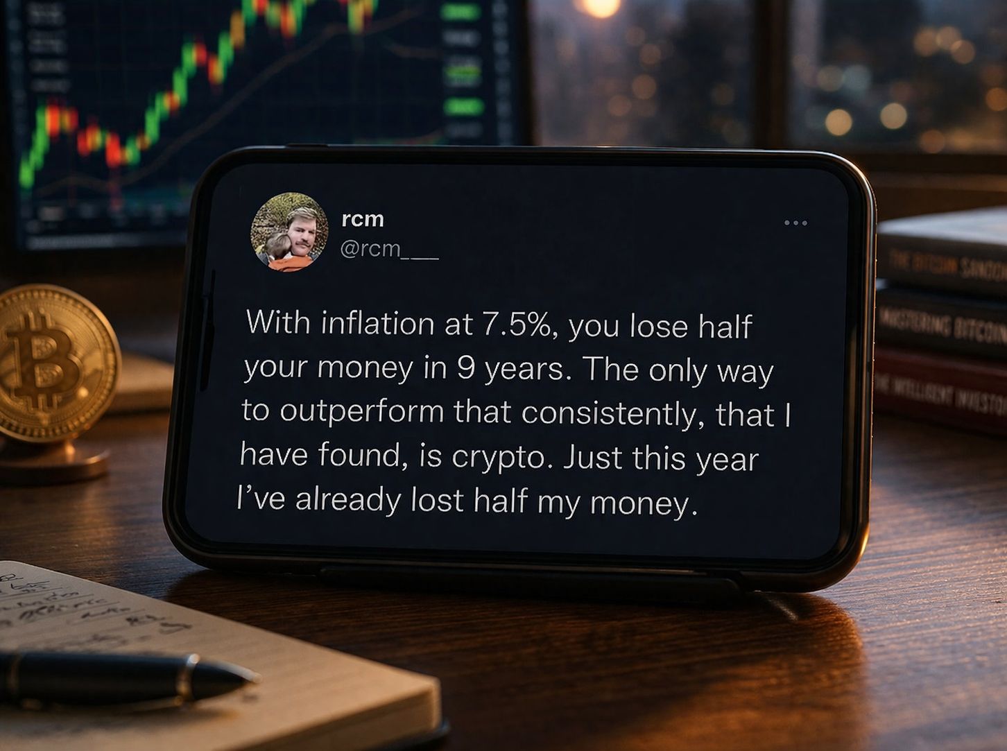with inflation at 7.5%, you lose half your money in 9 years, the only way to outperform that consistently is crypto, just this year i've already lost half my money