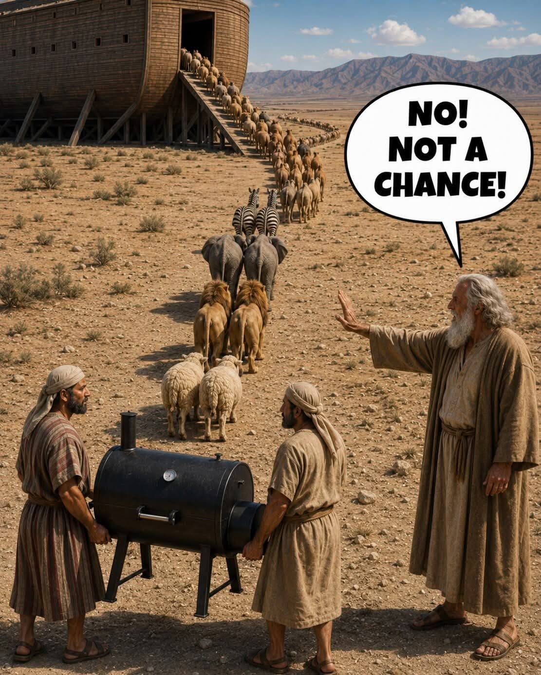 no, not a chance, trying to bring a smoker onto noah's ark